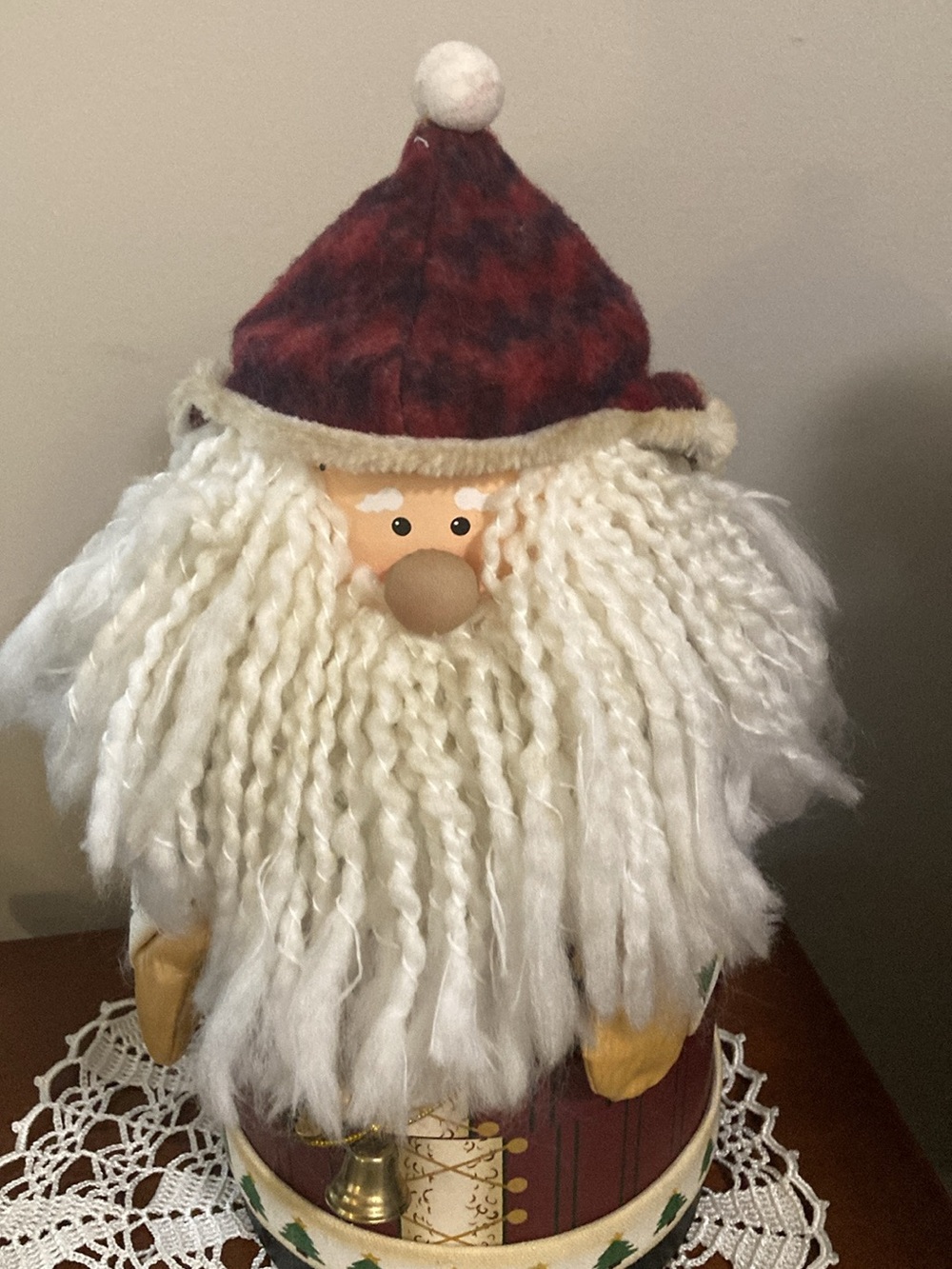 Handcrafted Holiday Gnome with Cream Yarn Beard and Burgundy Hat